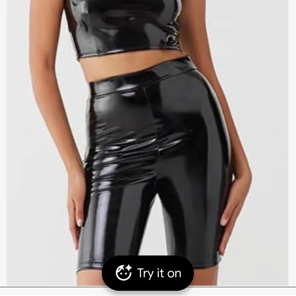 PrettyLittleThing Black Patent Biker Shorts